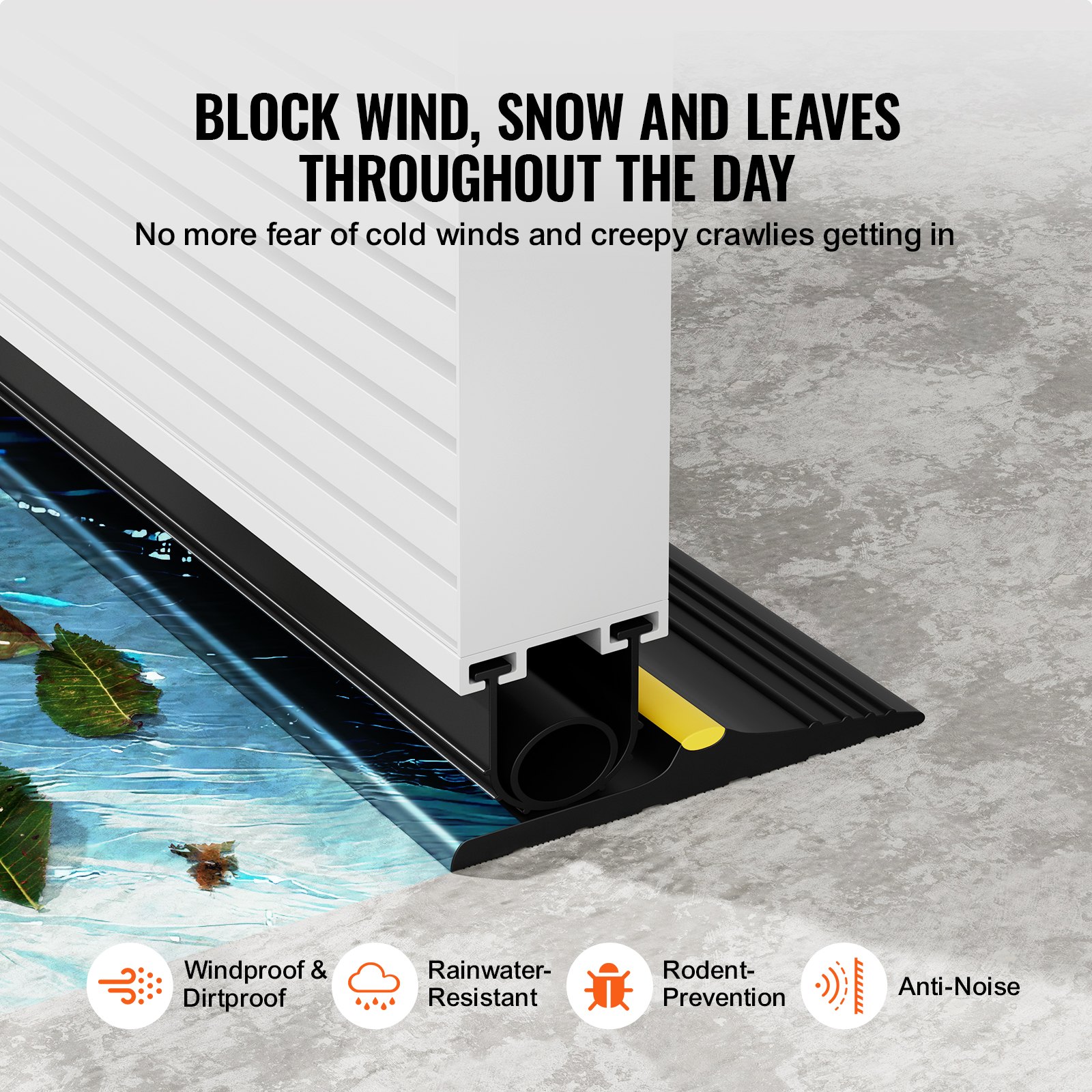 VEVOR Sealing Set for Garage Door Thresholds 4.88 m U-Shape + O-Ring, Universal PVC Sealing Strip for Garage Door Bottoms, Can Be Combined with Weatherproof Sealing Strip for Garage Thresholds