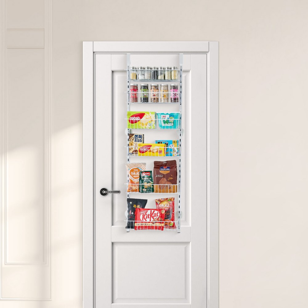VEVOR Organizzatore per Dispensa Sopra Porta, Organizzazione e Stoccaggio della Dispensa 6 Ripiani, Porta Spezie Sospeso in Acciaio Resistente, Ripiani Regolabili per Condimenti Parete Bianco