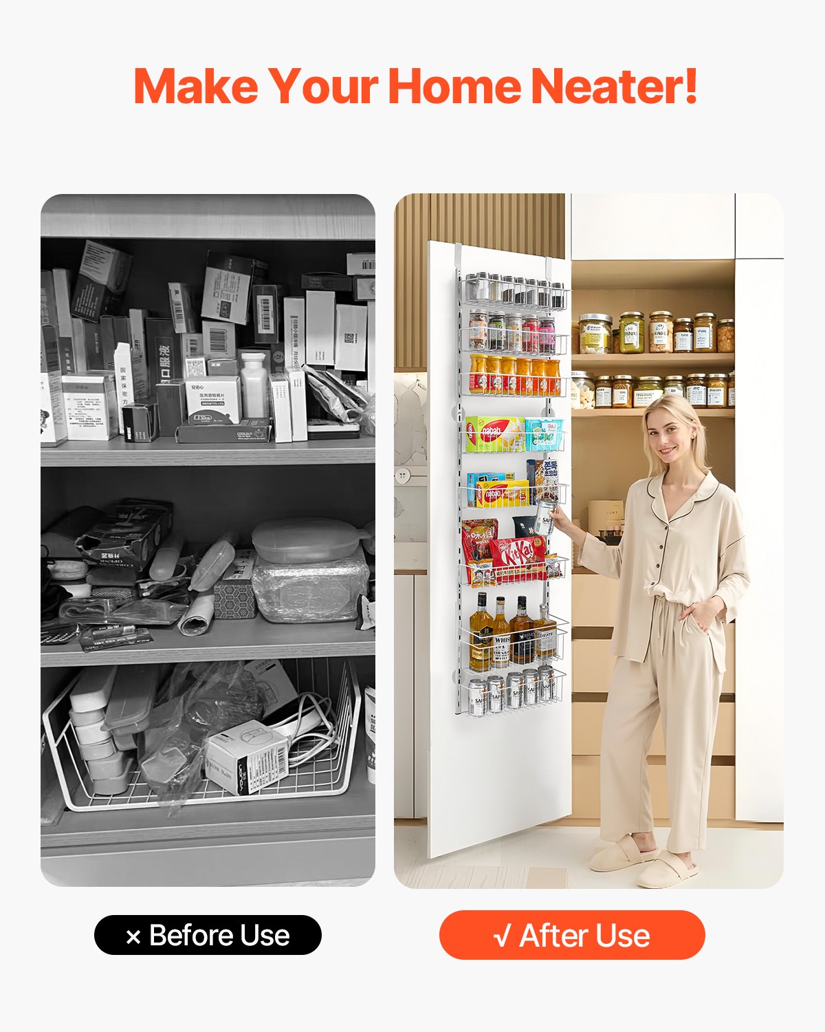 VEVOR Organizzatore per Dispensa Sopra Porta, Organizzazione e Stoccaggio della Dispensa 8 Ripiani, Porta Spezie Sospeso in Acciaio Resistente, Ripiani Regolabili per Condimenti Parete Bianco