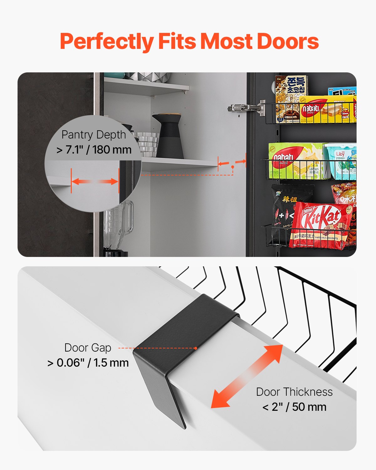 VEVOR Organizzatore per Dispensa Sopra Porta, Organizzazione e Stoccaggio della Dispensa 8 Ripiani, Porta Spezie Sospeso in Acciaio Resistente, Ripiani Regolabili per Condimenti Parete Nero