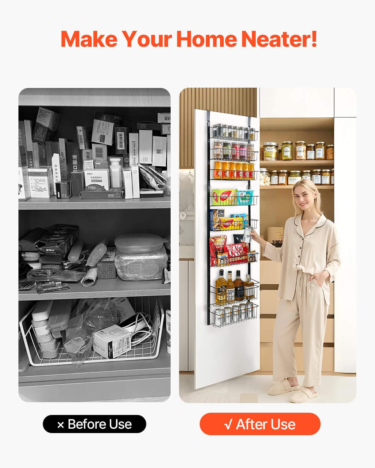 VEVOR Organizzatore per Dispensa Sopra Porta, Organizzazione e Stoccaggio della Dispensa 8 Ripiani, Porta Spezie Sospeso in Acciaio Resistente, Ripiani Regolabili per Condimenti Parete Nero