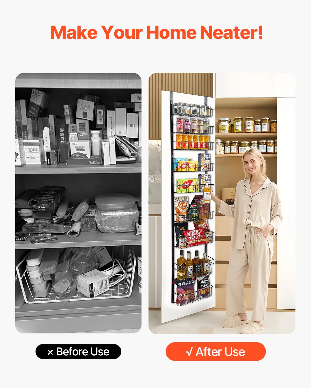 VEVOR Organizzatore per Dispensa Sopra Porta, Organizzazione e Stoccaggio della Dispensa 9 Ripiani, Porta Spezie Sospeso in Acciaio Resistente, Ripiani Regolabili per Condimenti Parete Nero