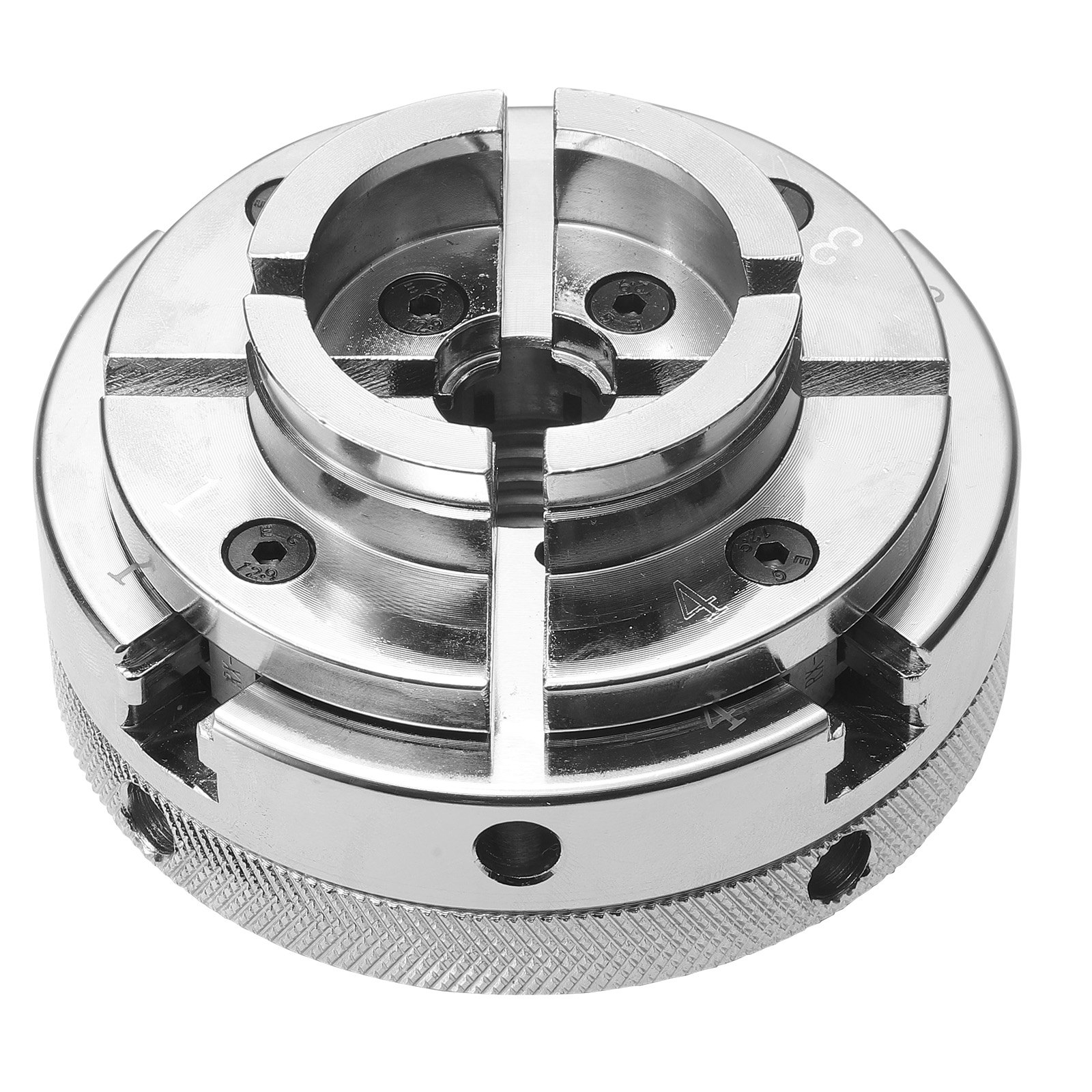 VEVOR Mandrino per Tornio per Legno 100 mm, Mandrino Autocentrante a 4 Griffe per Tornitura del Legno con Adattatore 1 pollici x 8 TPI Accessori con Griffe Valigetta per Trasporto, Acciaio Nichelato