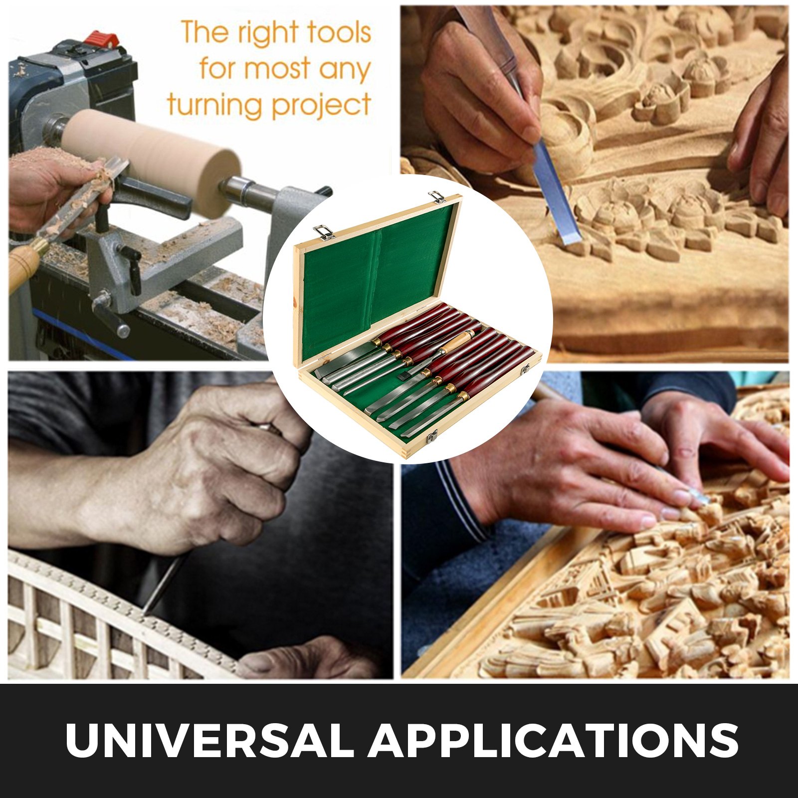 VEVOR Utensili di Tornitura per Legno 8 pezzi Set di Scalpelli per Legno con Lama in Acciaio ad Alta velocità HSS con Custodia, Impugnatura Comoda, per Progetti di Intaglio di Mobili