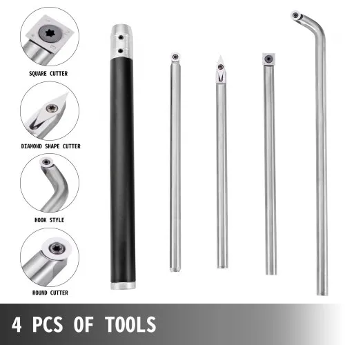 Set 4 Utensili Per Tornitura Legno Con Impugnatura E Prolunga - Frese In Metallo Duro, Manico In Alluminio - 4