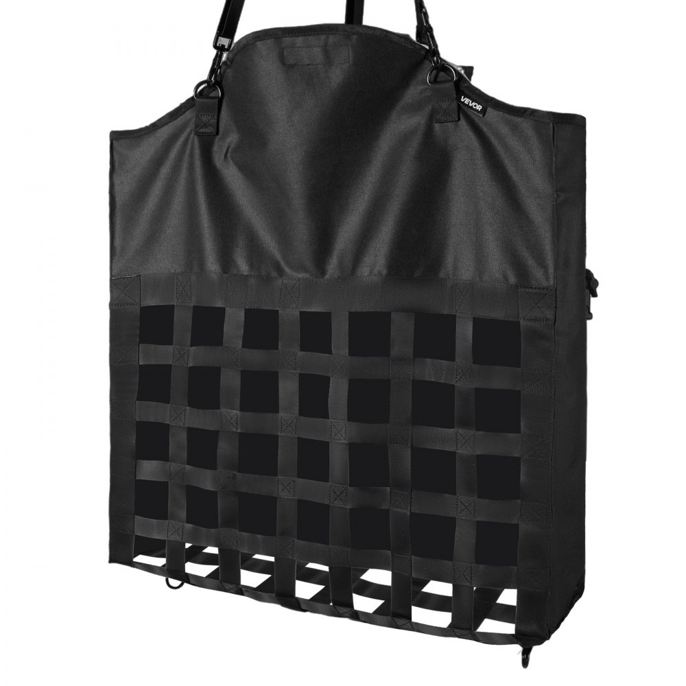 VEVOR Borsa da Fieno per Cavalli 55 x 18,5 x 64 cm, Fori da 46 x 46 mm, Struttura in Nylon di Alta Qualità con Rivestimento Impermeabile in PVC, Cinghie di Sospensione Regolabili e Ganci in Metallo