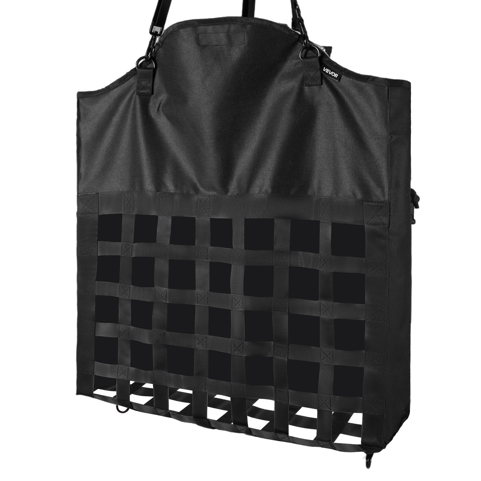 VEVOR Borsa da Fieno per Cavalli 55 x 18,5 x 64 cm, Fori da 46 x 46 mm, Struttura in Nylon di Alta Qualità con Rivestimento Impermeabile in PVC, Cinghie di Sospensione Regolabili e Ganci in Metallo