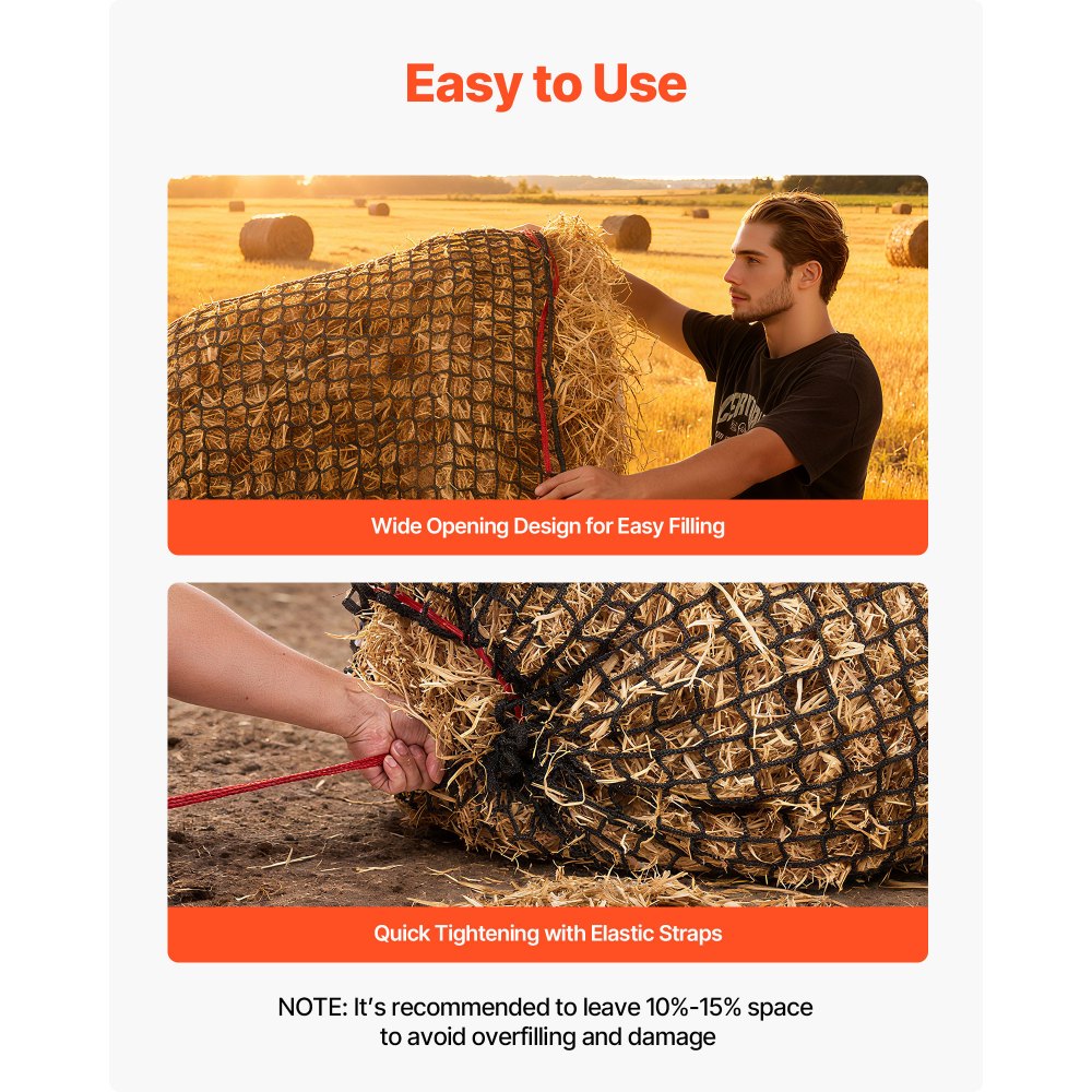 VEVOR Rete per Balle di Fieno Rotonde 1,8 x 1,8 x 1,8 m, Fori da 38,1 x 38,1 mm, Materiale PE, Design Senza Nodi, con Fascette, Navetta per Aghi, Spago di Riparazione e Borsa per la Conservazione