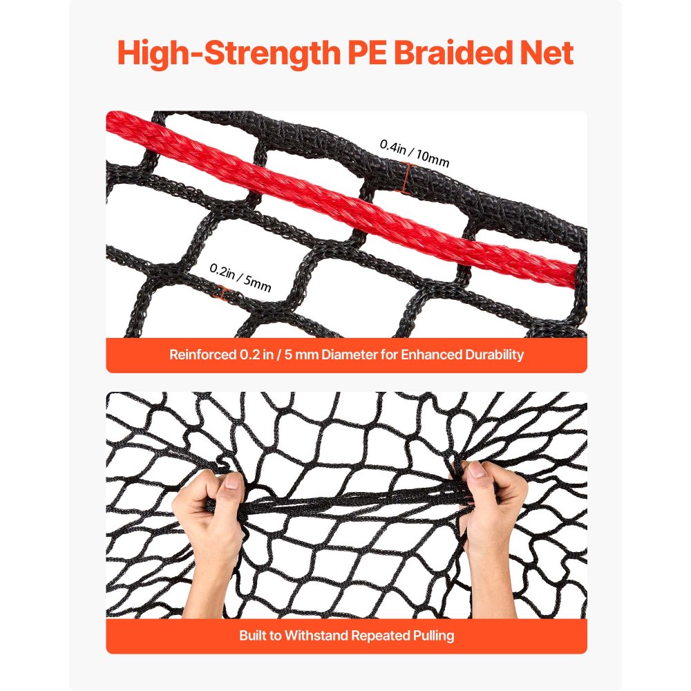 VEVOR Round Bale Hay Net, 1.5 x 1.5 x 1.5 m, 42 x 42 mm Holes, PE Material, Knotless Design, with Self-Locking Zip Ties, Needle Shuttle, and Repair Twine, Slow Feeder Round Bale Net for Horses