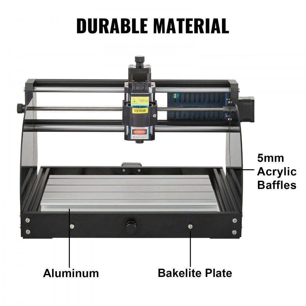 VEVOR Macchina per Incidere CNC Fresatrice 3018 Pro-M Router, 5,5 W 24 V 5 A Fresatura Macchina per Tutti I Tipi di Plastica, Alluminio Morbido, Legno, Acrilico, PVC e Molti Altri Materiali Morbidi.