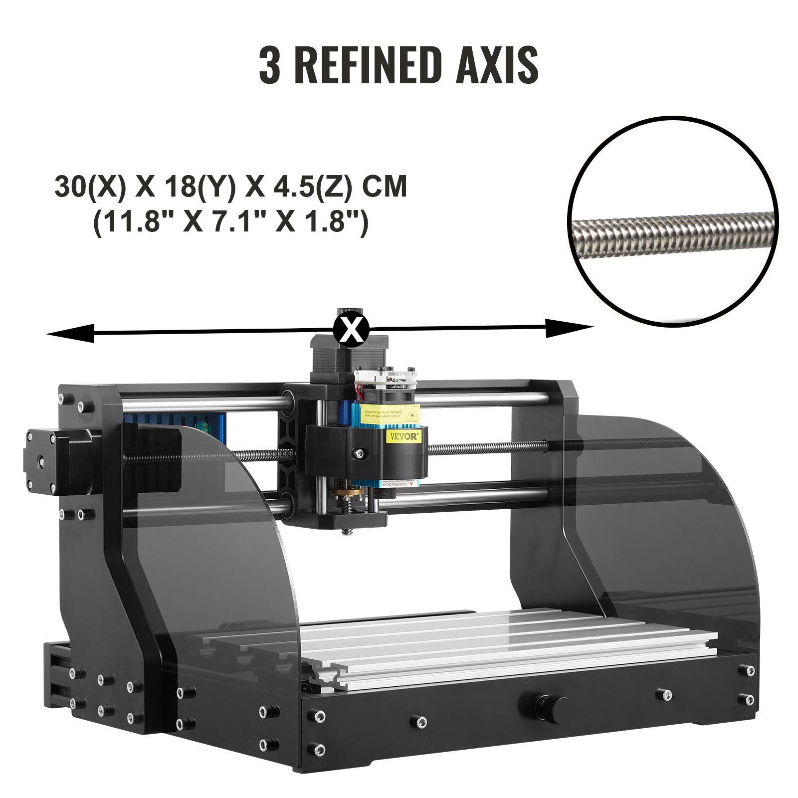 VEVR Engraving Machine, 3018 Pro MAX 10000RPM 3-Axis GRBL Control, DC 24V 5A Wood Lathe Made of Aluminum Profile & Bakelite, CNC Engraving Machine Laser Engraver 300 x 180 x 45 mm