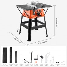 VEVOR Sega Da Tavolo Con Supporto, Sega Da Tavolo Portatile Compatta Da 1800 W, Lama Da 254 MM Di Diametro Esterno, Capacità Di Taglio Massima Di 200 MM, Velocità Di Taglio Di 4800 Giri/min, Con Lama Da 24 Denti, Per Lavori Di Falegnameria Fai Da Te E Fabbricazione Di Mobili