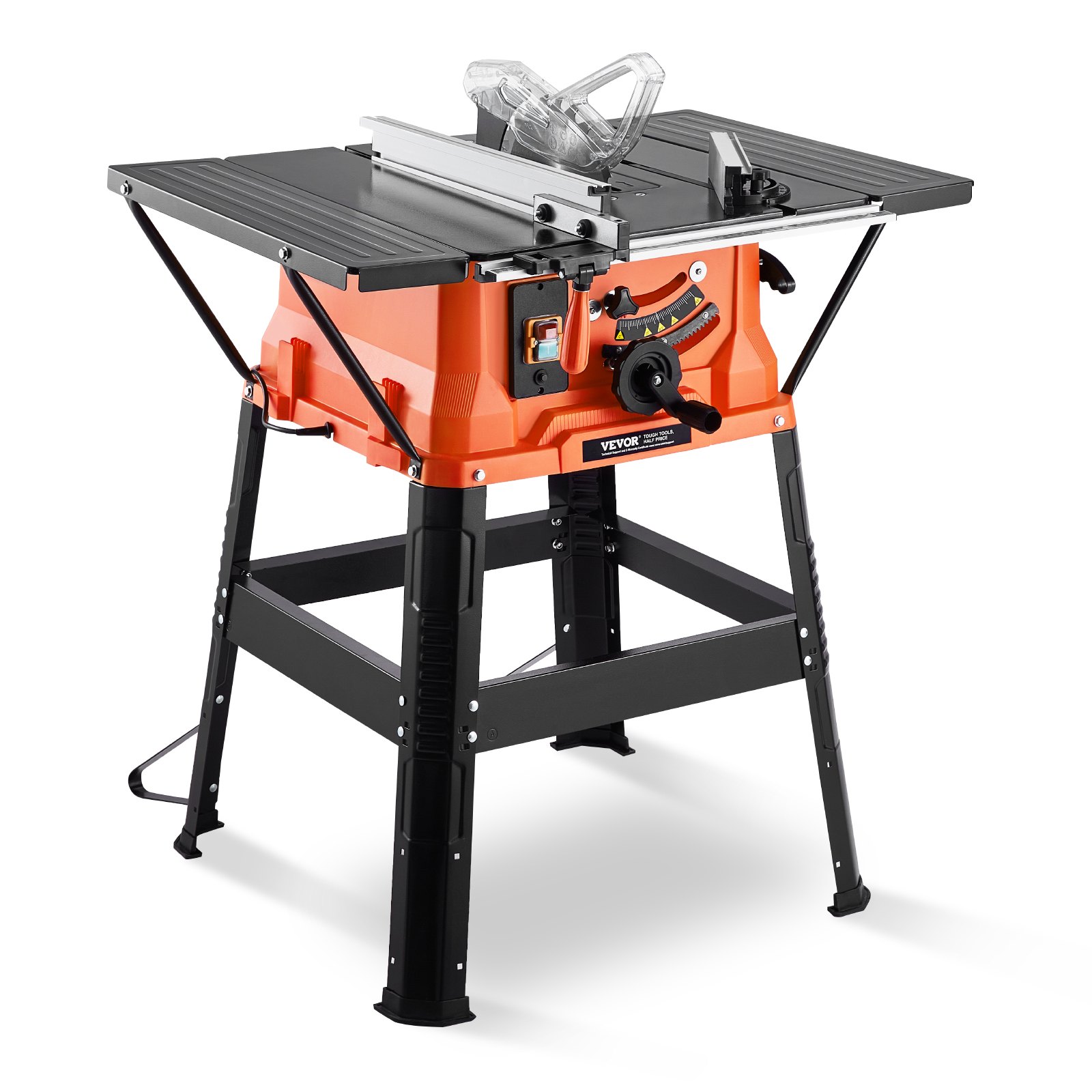 VEVOR Table Saw with Stand, 254 mm, 1800 W Construction Saw, 200 mm Max. Cutting Capacity, 4800 rpm Cutting Speed, with 24-Tooth Saw Blade, Miter Saw for Woodworking and Furniture Making