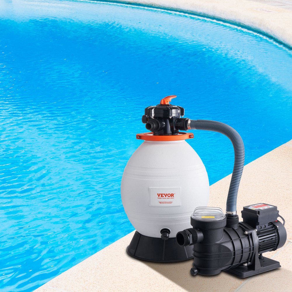 VEVOR Pompa Filtro a Sabbia per Piscine Fuori Terra, 18000 L/h, Kit Combo Pompa Filtrazione per Piscine, 400 mm, 850 W, con Valvola a 6 Vie, Cestello Filtrante, per Piscine Domestiche e Commerciali