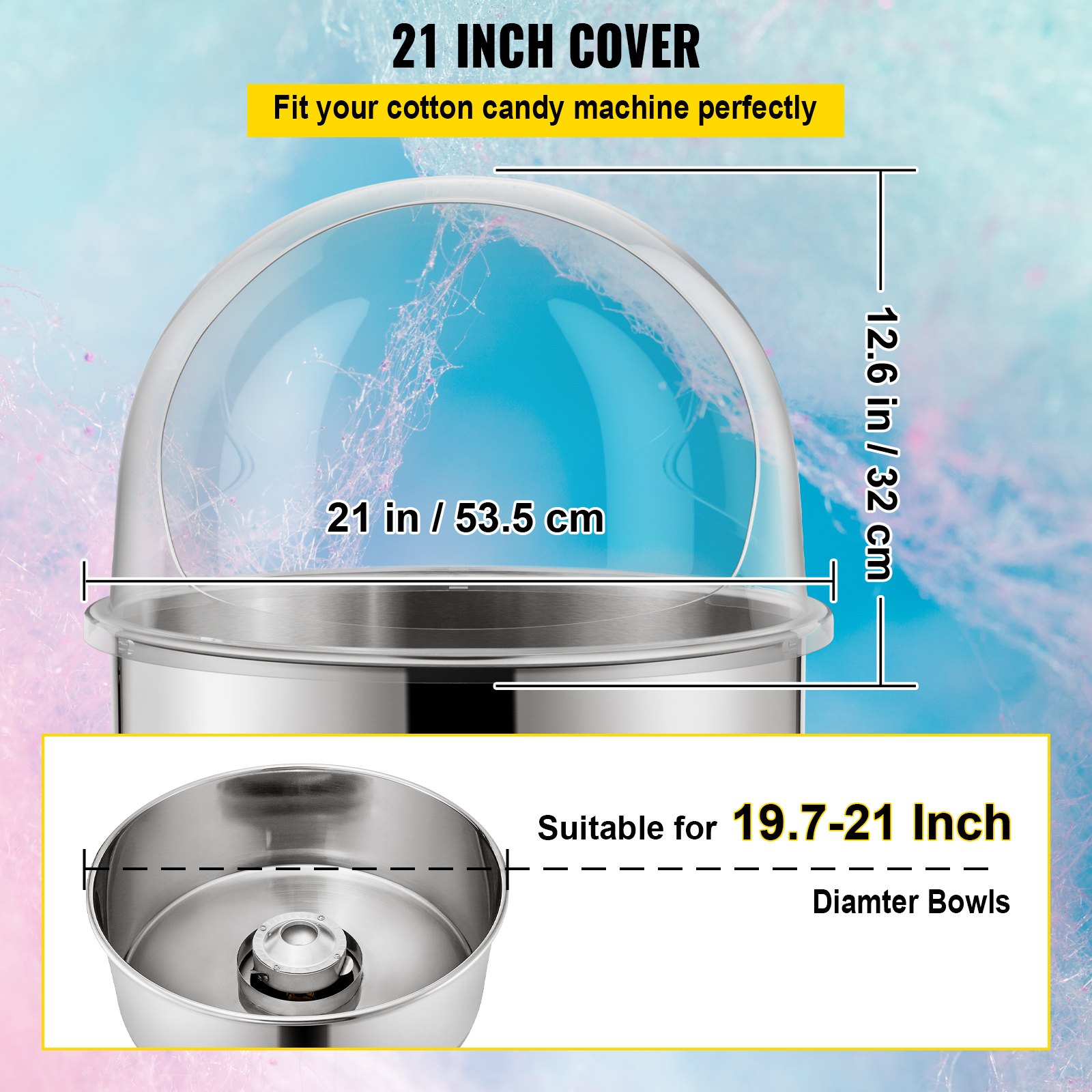 Sneeze guard 52 cm cotton candy machine cover acrylic glass