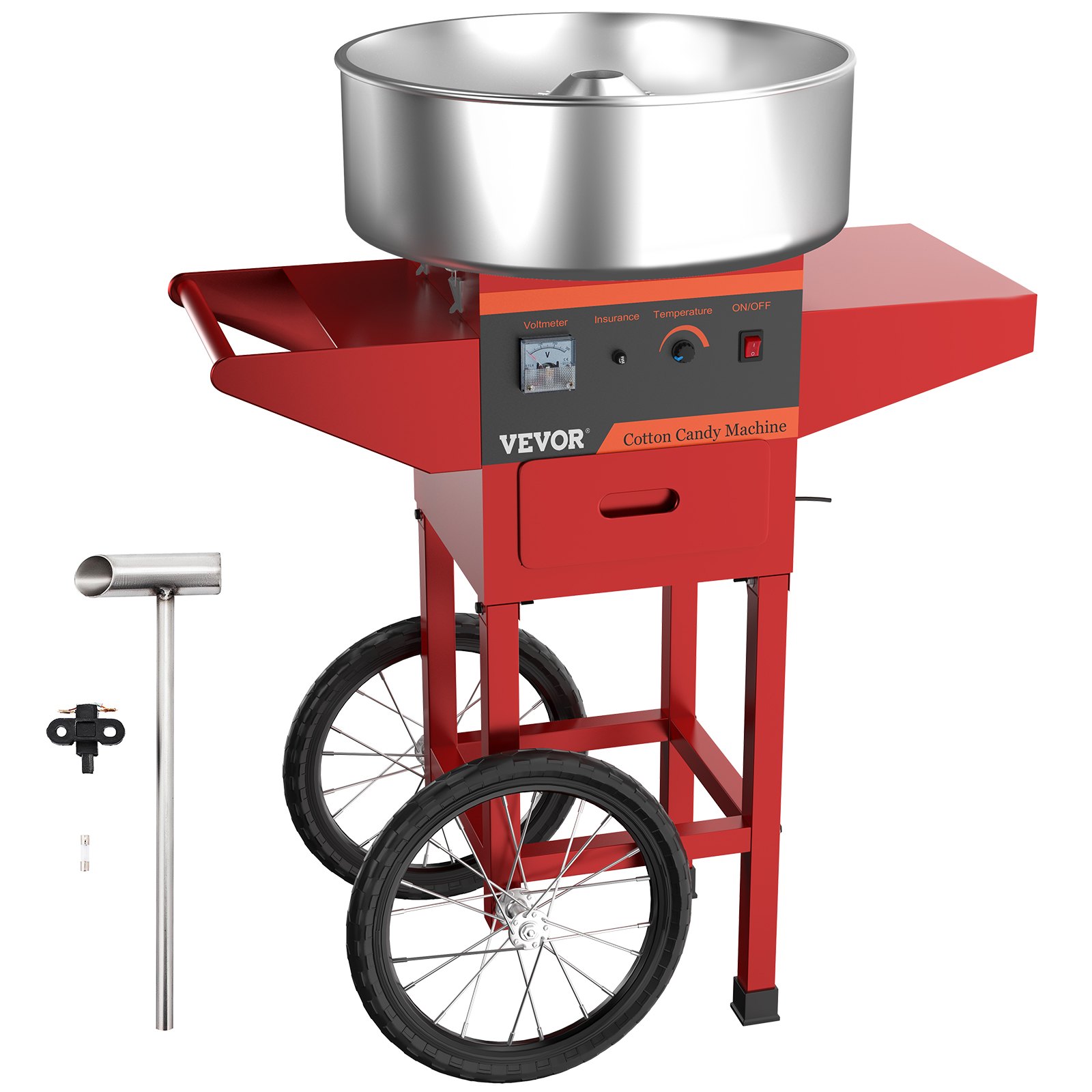 VEVOR Macchina Elettrica per Zucchero Filato Cotton Candy Maker con Carrello 1000W, Macchinetta per Zucchero Filato Rosso con Carrello Ciotola Diametro 50cm, Macchina Elettrica per Zucchero Filato