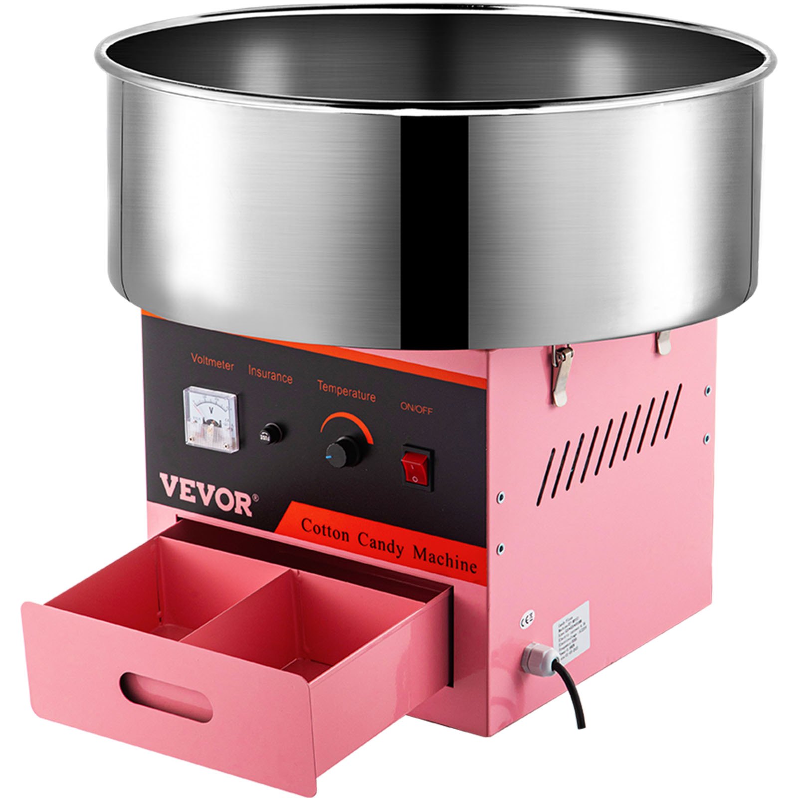 VEVOR Macchina Elettrica Rosa Zucchero Filato Cotton Candy Maker da Banco 900W, Macchinetta per Zucchero Filato in Rosa da Banco Ciotola Diametro 50cm, Macchina Elettrica per Zucchero Filato 13,5kg