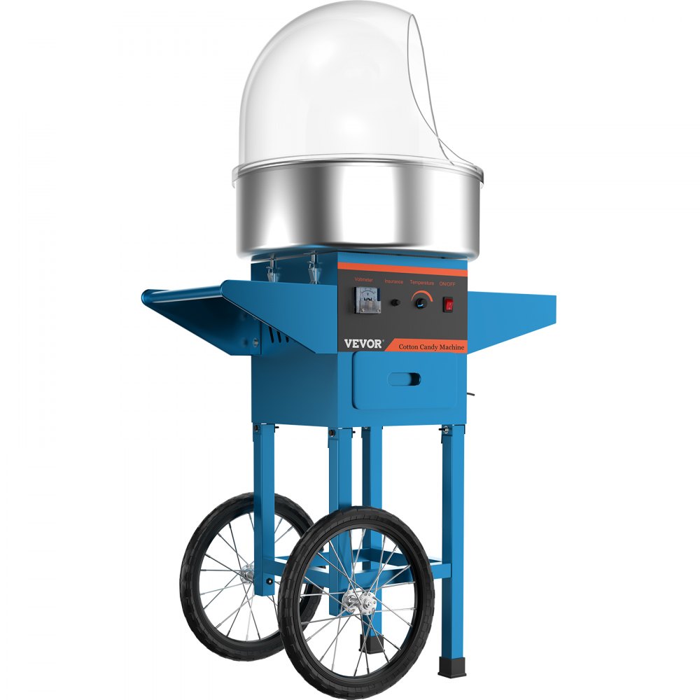 VEVOR Macchina con Coperchio e Carrello Blu per Produzione di Zucchero Filato, Macchina Elettrica di Colore Blu da Carrello con Coperchio Chiaro di Zucchero Filato, Kit per Produzione Zucchero Filato