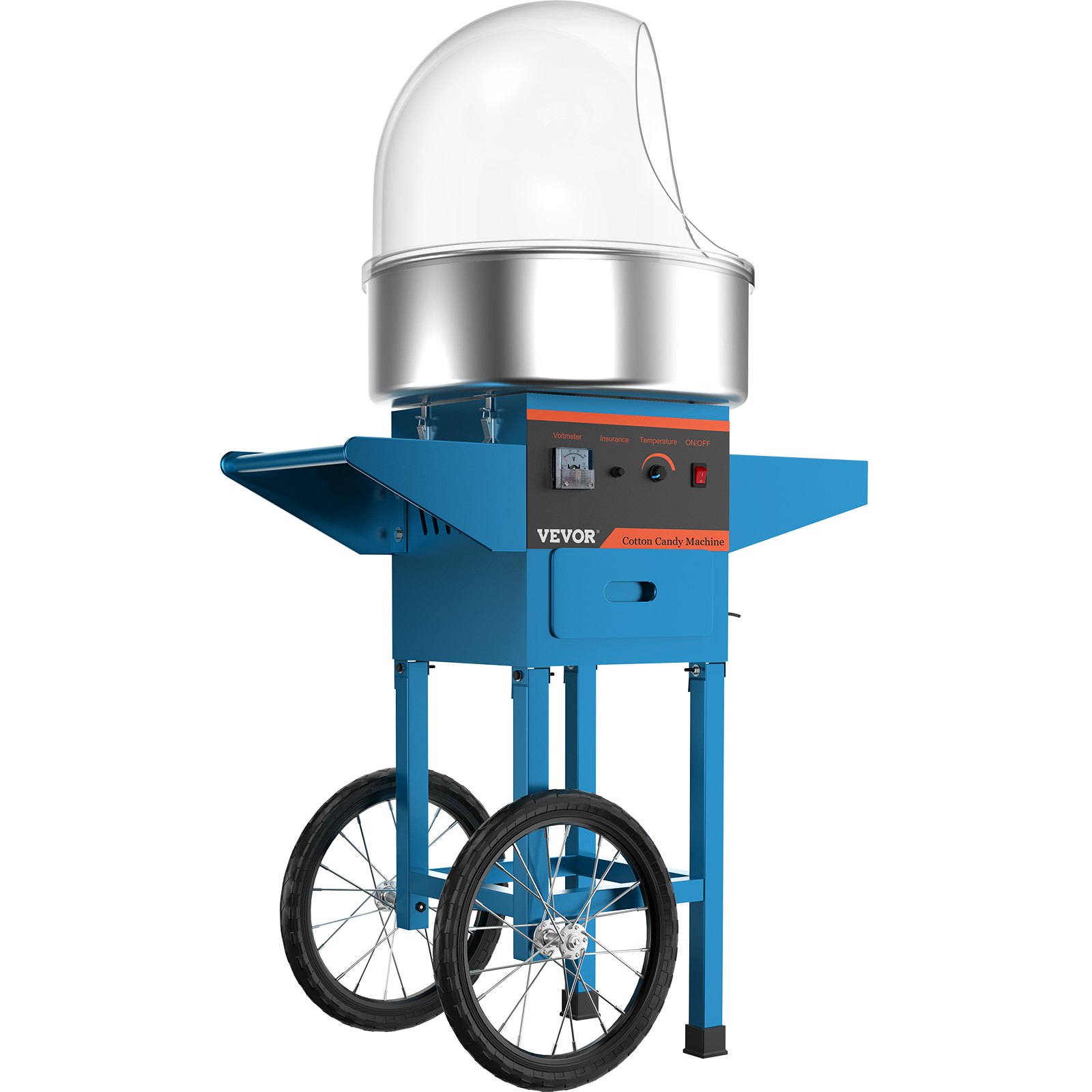VEVOR Macchina con Coperchio e Carrello Blu per Produzione di Zucchero Filato, Macchina Elettrica di Colore Blu da Carrello con Coperchio Chiaro di Zucchero Filato, Kit per Produzione Zucchero Filato