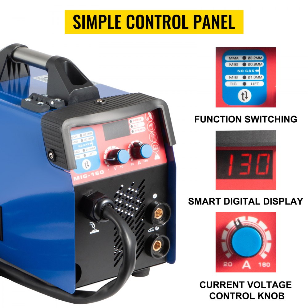 Vevor Saldatrice Mig Con Multifunzione 130a Saldatura A Digitalizzazione 3 In 1