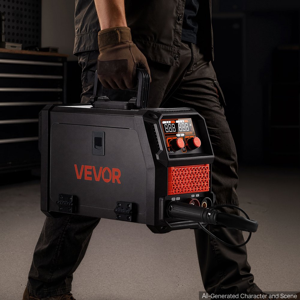 VEVOR Saldatrice MIG 145A 3 in 1 Lift TIG/MIG a Filo Animato Senza Gas/MMA, Macchina Saldatrice Portatile, 220 V, Controllo Sinergico, con Inverter IGBT, Ideale per Metallo, Riparazioni e Fai da Te