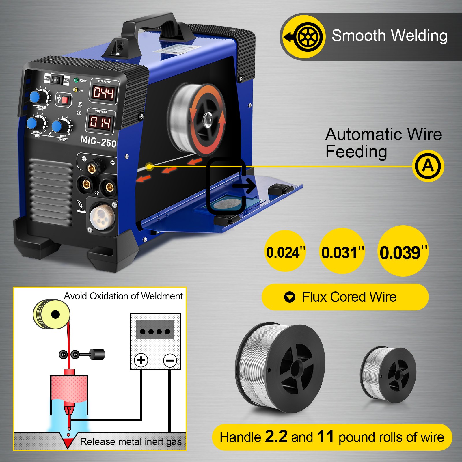 VEVOR Saldatrice MIG 250 Amp Saldatore MIG TIG ad Arco Saldatore 3 in 1 Saldatore 220V Saldatore TIG Sollevatore ARC Saldatore MMA Stick IGBT Saldatore Inverter DC Display Digitale
