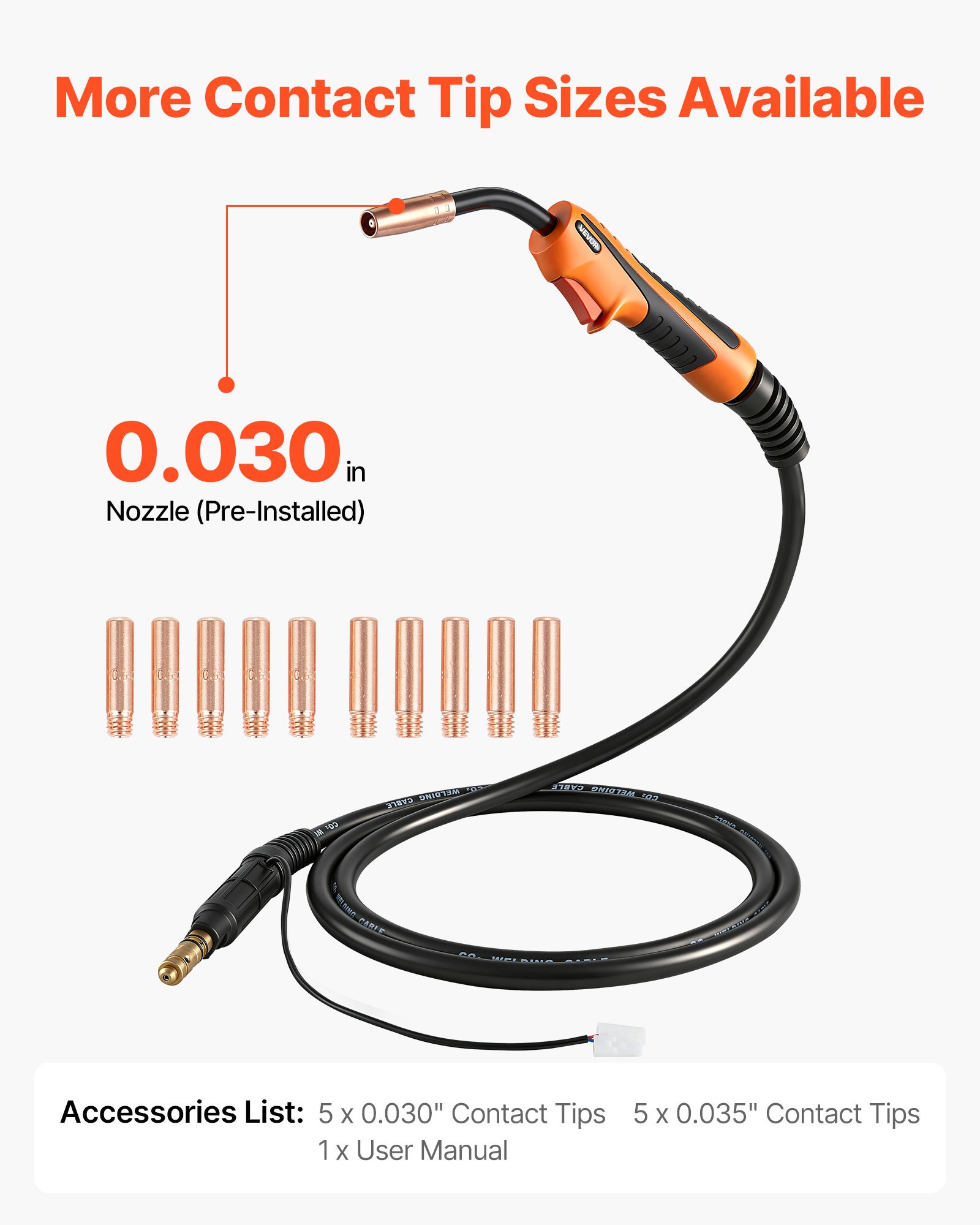 VEVOR Torcia MIG per Saldatura 100A con Cavo da 3 m, Pistola per Saldatura a Filo Compatibile con Lincoln Magnum 100L (K530-5), 11 Punte di Contatto di Ricambio e Impugnatura, per Uso Industriale