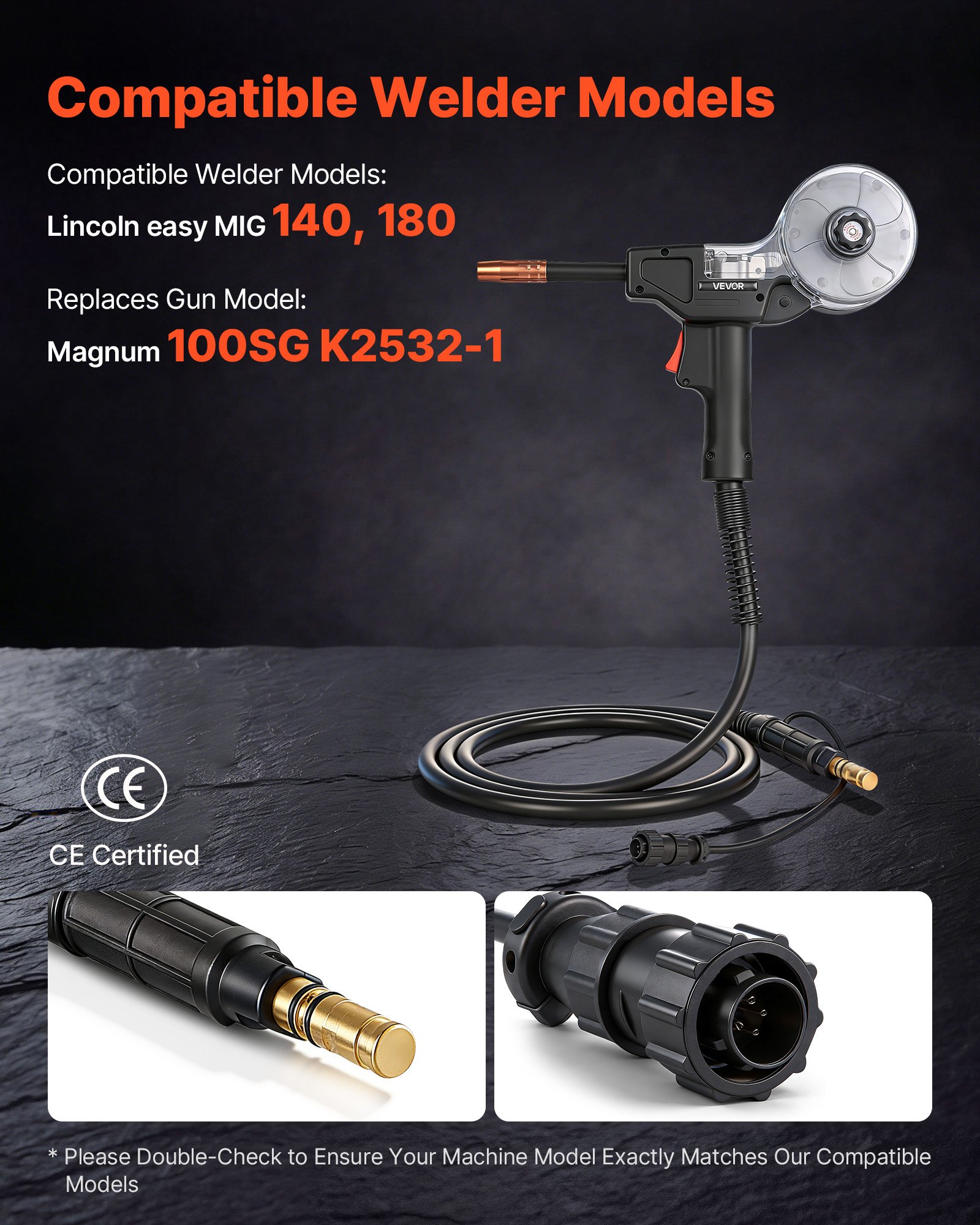 VEVOR Torcia MIG per Saldatura 130A con Cavo da 3 m, Pistola per Saldatura a Bobina con Lincoln Magnum 100SG (K2532-1), 11 Punte di Contatto di Ricambio, Filo in Alluminio Robusto e Valigetta Attrezzi