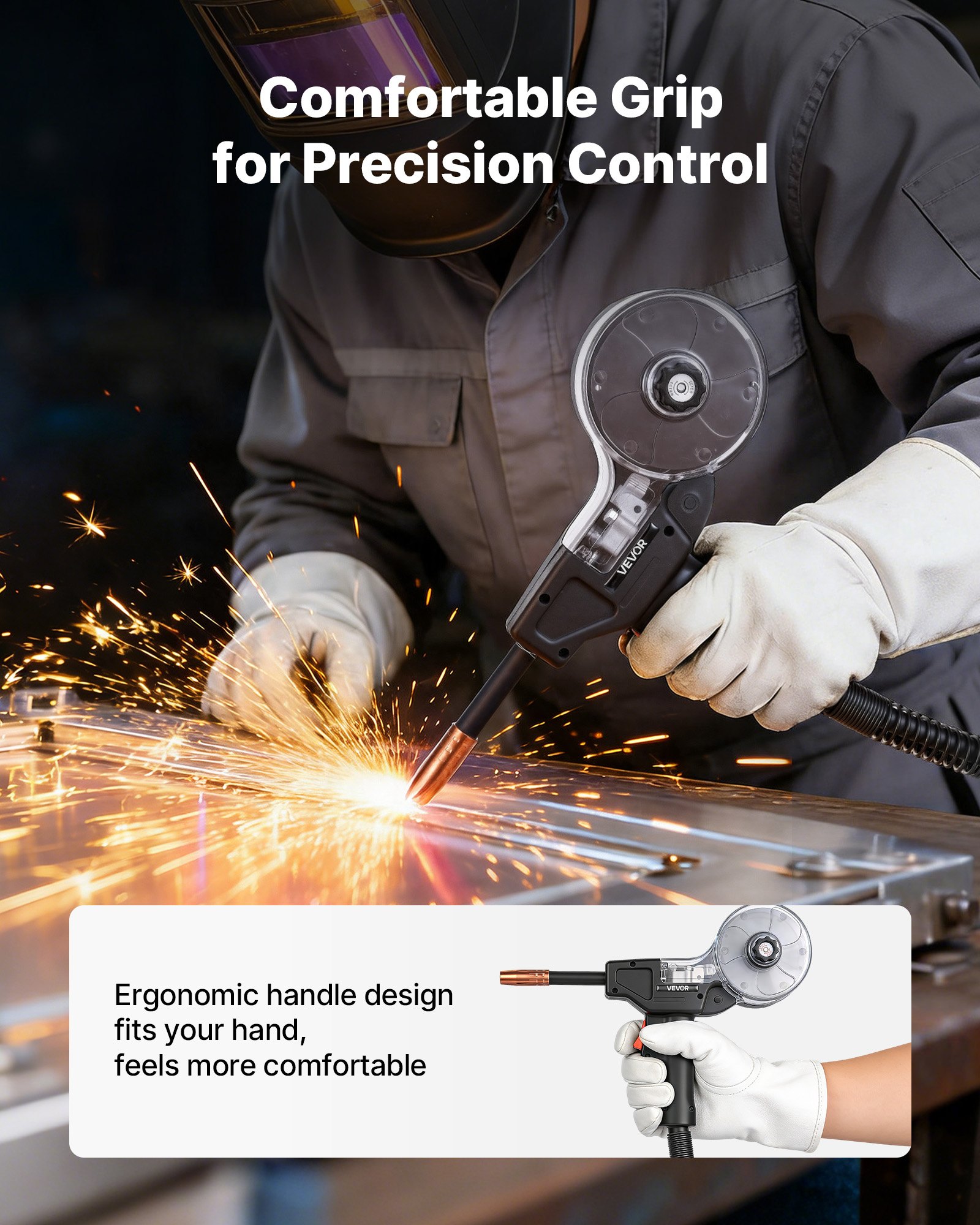 VEVOR Torcia MIG per Saldatura 130A con Cavo da 3 m, Pistola per Saldatura a Bobina con Lincoln Magnum 100SG (K2532-1), 11 Punte di Contatto di Ricambio, Filo in Alluminio Robusto e Valigetta Attrezzi