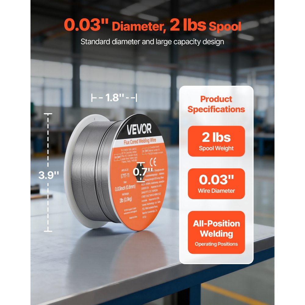 VEVOR Bobina Filo Acciaio per Saldatura, E71T-11 da 0,8 mm e Peso di 0,9 kg, in Acciaio Dolce Senza Gas con Pochi Schizzi per Saldatura ad Arco in Tutte le Posizioni, Autoprotetto per Uso Esterno