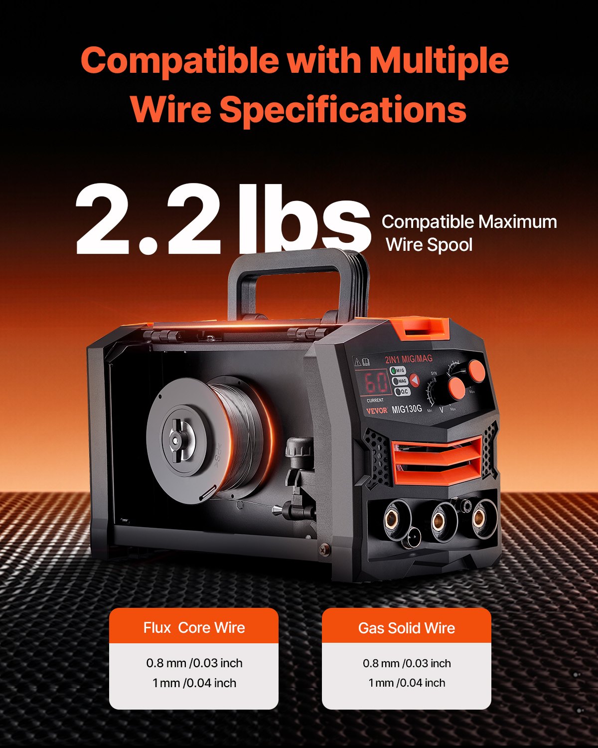 VEVOR MIG Welding Machine, 130 A Synergic MIG Welding Machine, 2-in-1 Gas MIG/Gasless MIG Flux-Cored Multi-Process Welder, MIG Welder with IGBT Inverter Technology & Digital Display Screen