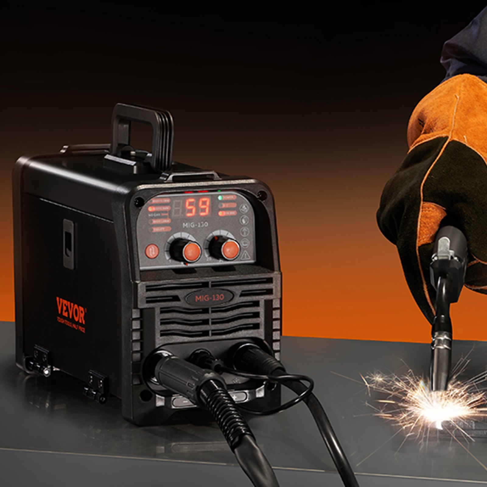 VEVOR Stazione Saldatura MIG Corrente Uscita 130 A, Saldatrice MIG Sinergica Portatile Multiprocesso Senza Gas Saldatrice MMA Lift TIG 3 in 1 Saldatrice con Tecnologia IGBT Inverter, Schermo Digitale