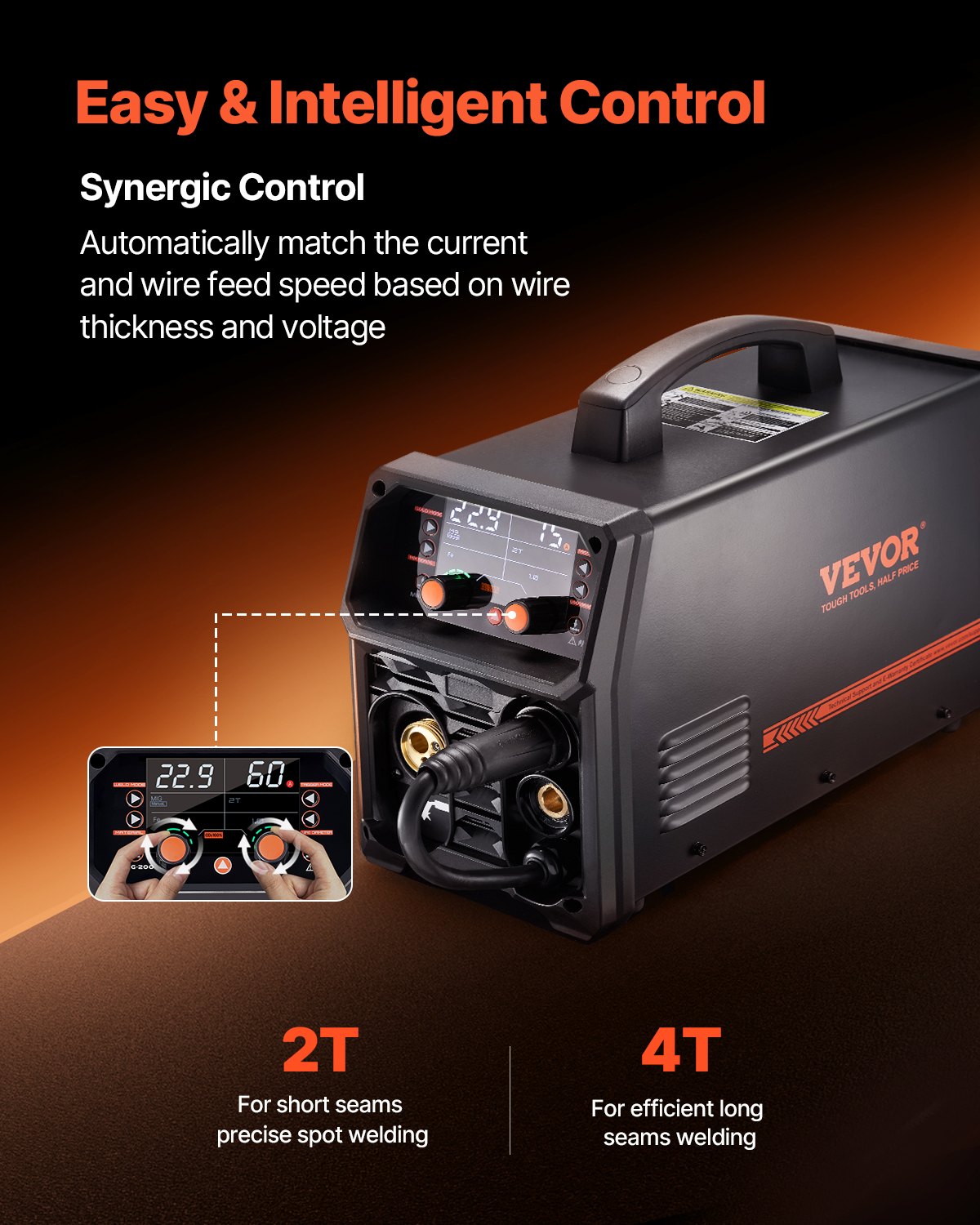 VEVOR Stazione Saldatura MIG Corrente Uscita 200 A, Saldatrice MIG Sinergica Portatile Senza Gas MIG Gas MMA Lift TIG MIG PLUSE 5 in 1 IGBT Tecnologia Inverter Schermo LCD, Torcia Lift TIG Non Inclusa