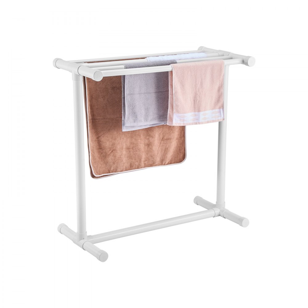 VEVOR Portasciugamani da Piscina, 5 Barre, Bianco, Organizzatore di Stoccaggio a Bordo Piscina a Forma di T in PVC per Esterni Autoportante, Include 8 Clip per Asciugamani, Borsa in Rete, Gancio