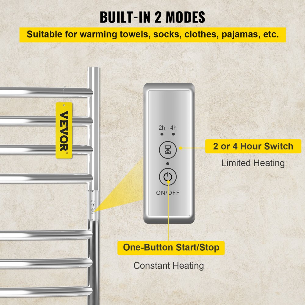 VEVOR Scaldasalviette Lucidato a Specchio a 10 Barre Curve, Riscaldatore per Portasciugamani in Acciaio Inossidabile 120 W capacità di Carico 5 kg, Uso per Bagno o Altri Campi Domestici e Commerciali