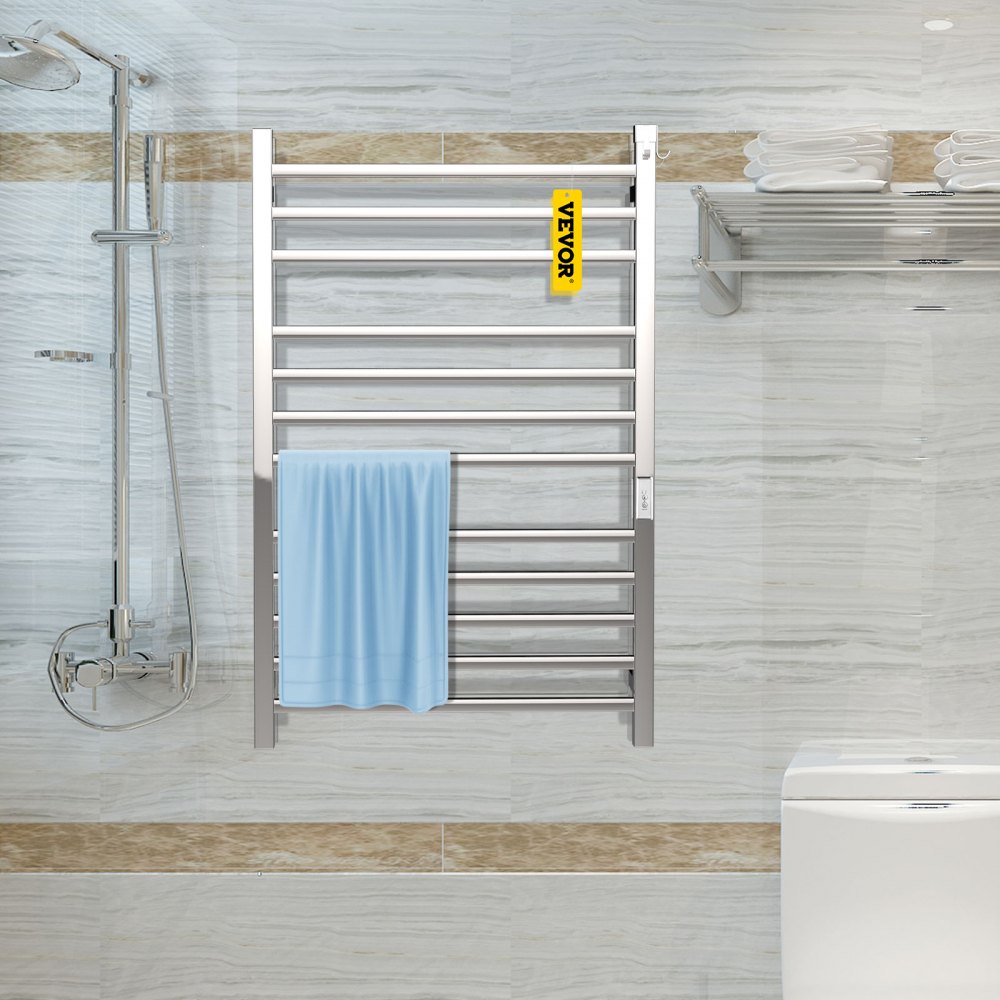 VEVOR Scaldasalviette in Acciaio Inossidabile Lucidato a Specchio capacità di Carico da 5 kg Riscaldatore per Portasciugamani 135 W a 12 Barre Utilizzo per Bagno o Altri Campi Domestici e Commerciali