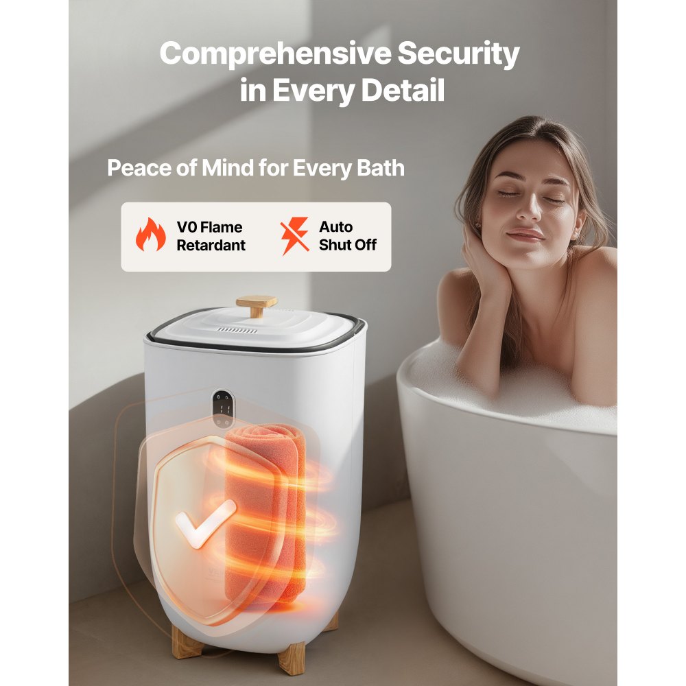 VEVOR 35 L Grande Scaldasalviette Secchio con Schermo LED, Funzione di Asciugatura, Timer Regolabile, Accappatoio, Coperta Pigiama, Spegnimento Automatico, Scaldasalviette Intelligente Bianco
