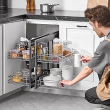 VEVOR Organizzatore 2 Ripiani Estraibile per Angolo Cieco Mobile Cucina Cromato