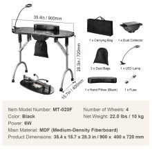 VEVOR Tavolo manicure portatile, scrivania mobile per unghie e 4 ruote, 3 sacchetti per la polvere, lampada a LED pieghevole, postazione di lavoro per nail art in MDF per spa salone bellezza