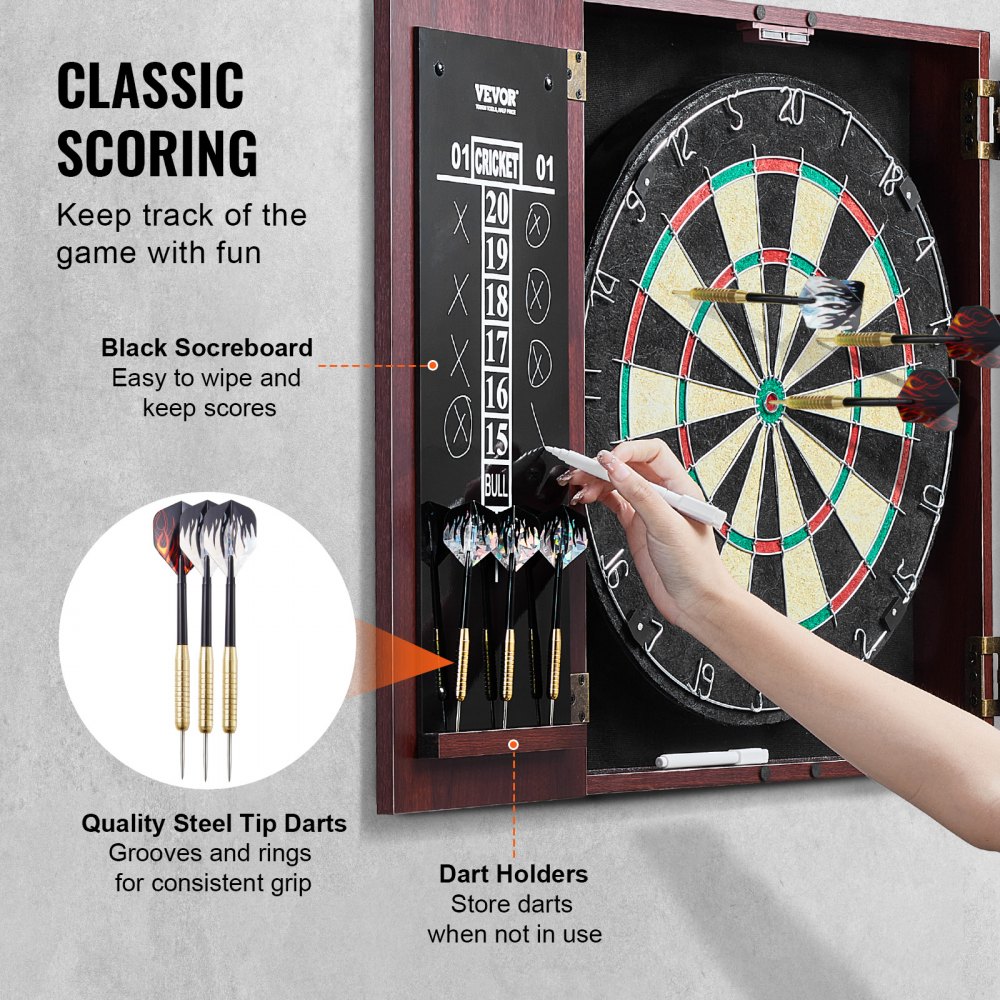 VEVOR Dartboard and Cabinet Set: Official size dartboard cabinet, 45 x 3.8 cm dartboard, concealable dart cabinet with steel tips, complete with all accessories, for cricket games