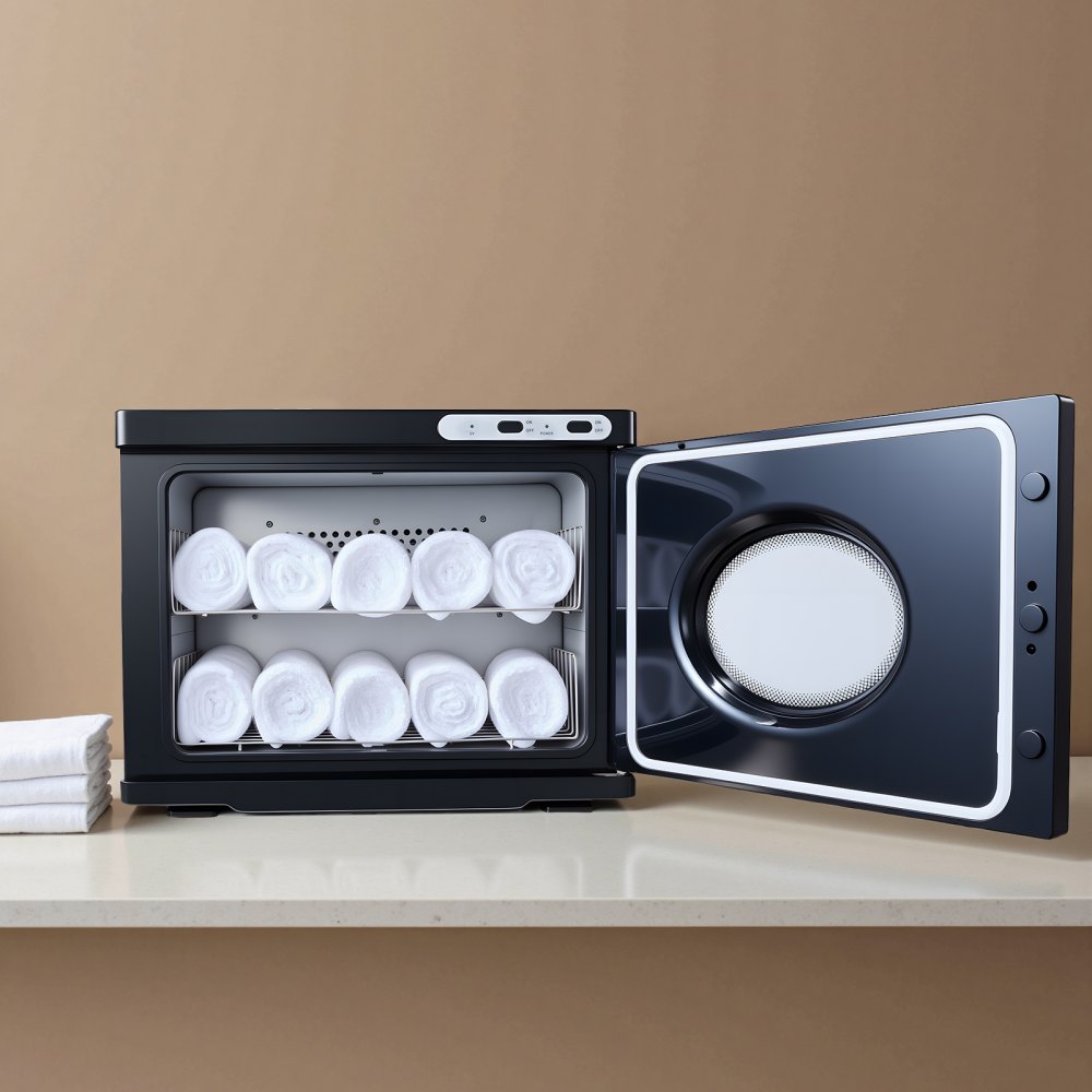 VEVOR Scaldasciugamani con Sterilizzatore da 23 Litri per 36 Asciugamani con Clip, Telaio in Acciaio Inox e Finestra Trasparente, per Spa, Funzione di Riscaldamento a Vapore, Parrucchiere