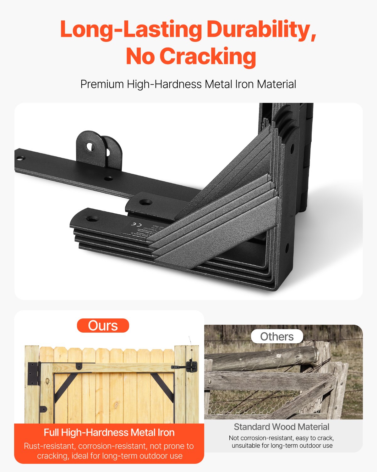 VEVOR Corner Strut Bracket for Gates, Anti-Sagging Iron Fitting Set for Gate Frames, Gate Corner Strut with Latch Lock Cable & Screw, 2 Sets for Shed Doors, Driveway Gates, Wooden Windows, Black