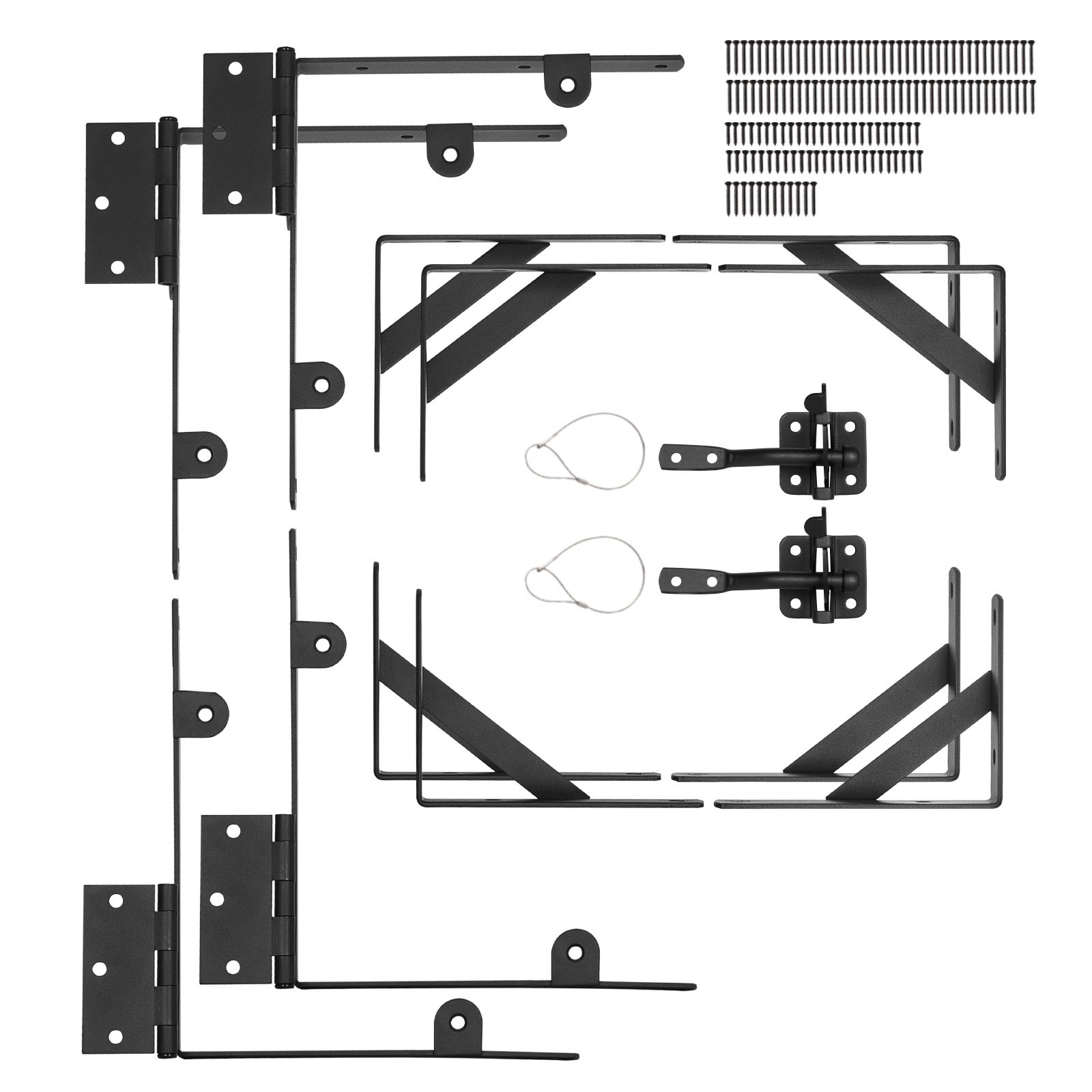 VEVOR Corner Strut Bracket for Gates, Anti-Sagging Iron Fitting Set for Gate Frames, Gate Corner Strut with Latch Lock Cable & Screw, 2 Sets for Shed Doors, Driveway Gates, Wooden Windows, Black