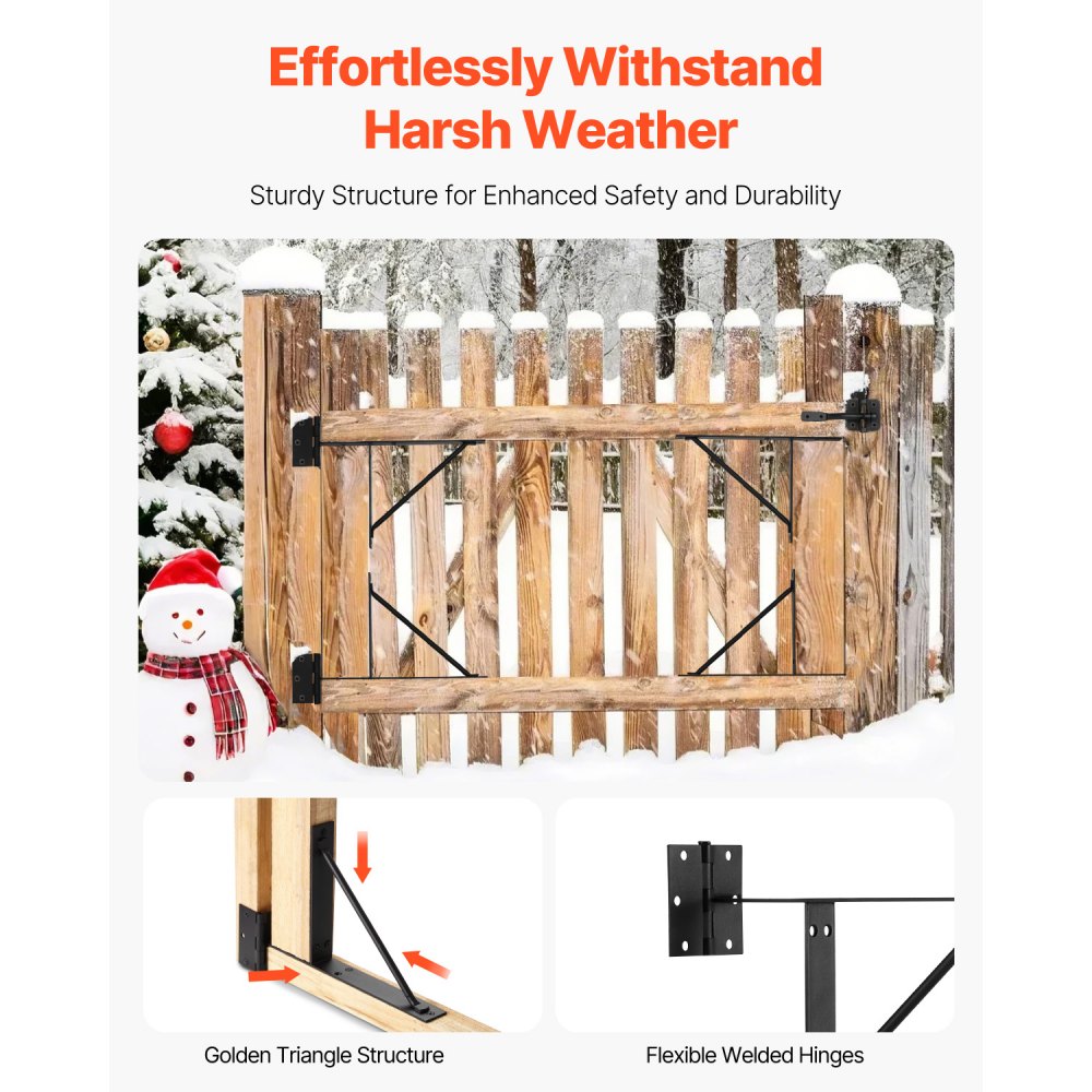 VEVOR Gate Corner Strut Bracket, Anti-Sag Gate Frame Set, Iron Gate Frame Strut Bracket with Latch Lock & Latch Lock Cable, for Shed Doors, Driveway Gates & Stable Gates, Black