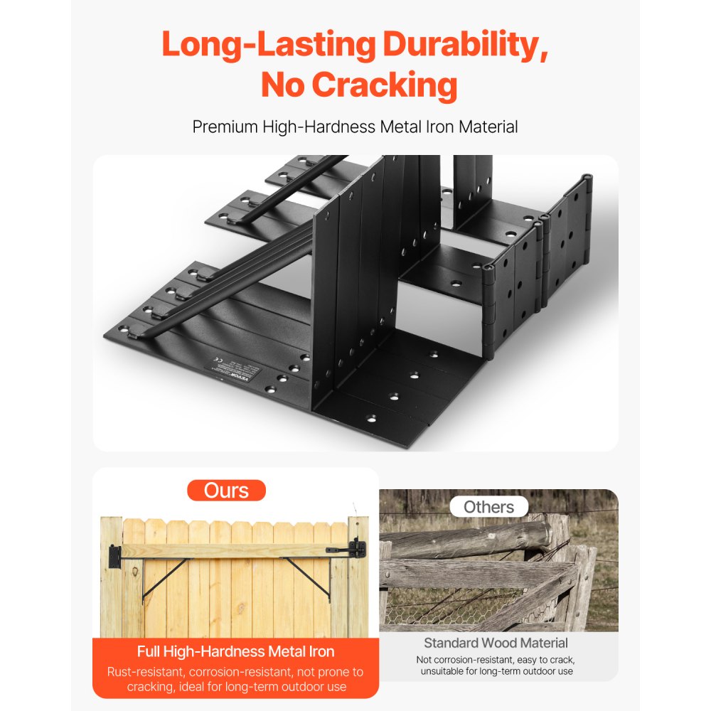 VEVOR Gate Corner Strut Bracket 2 Sets, Anti-Sagging Iron Gate Frame, Gate Frame Strut Bracket with Latch Lock & Screws, for Shed Doors, Corral Gates, Driveway Gates, Black