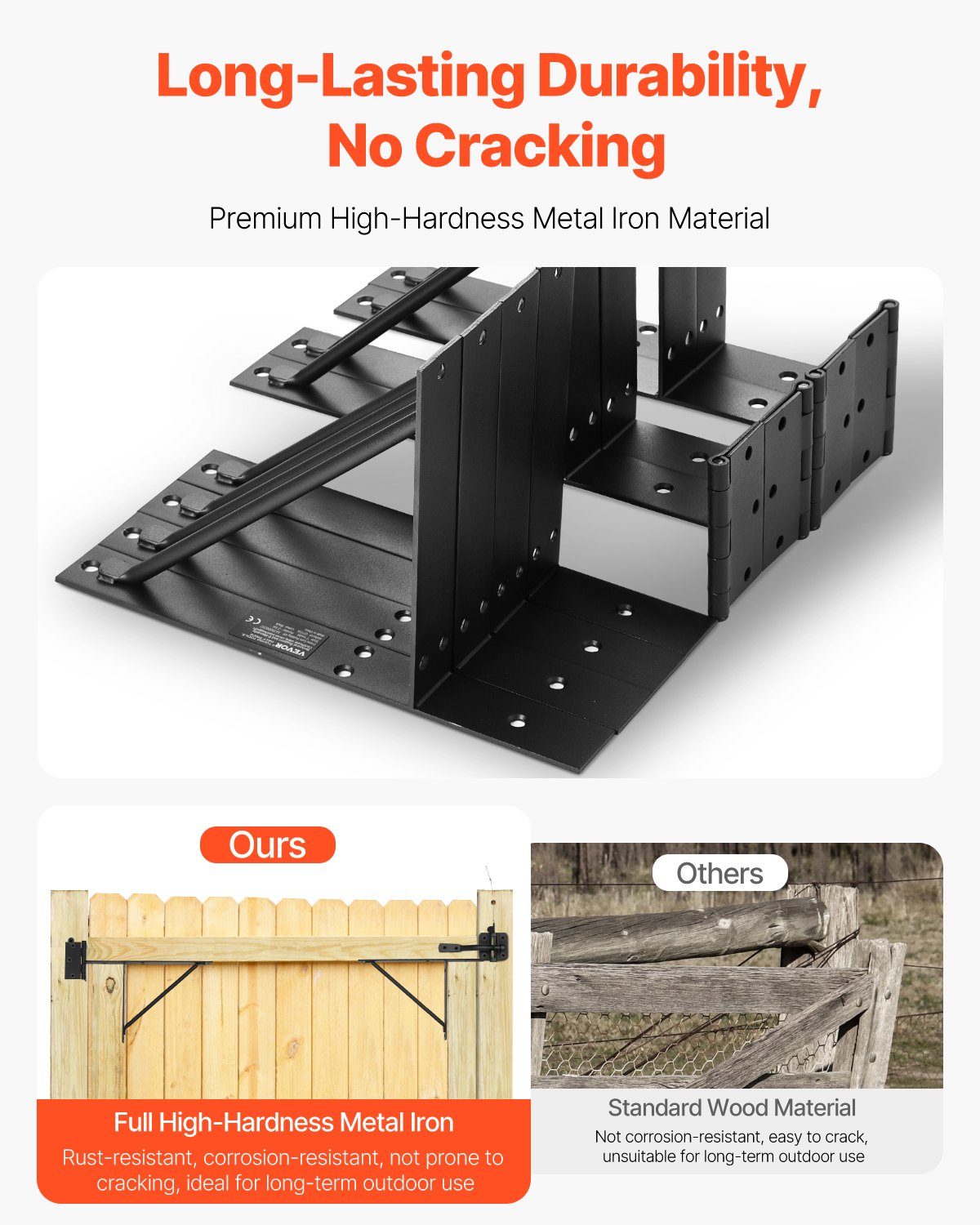 VEVOR Gate Corner Strut Bracket 2 Sets, Anti-Sagging Iron Gate Frame, Gate Frame Strut Bracket with Latch Lock & Screws, for Shed Doors, Corral Gates, Driveway Gates, Black