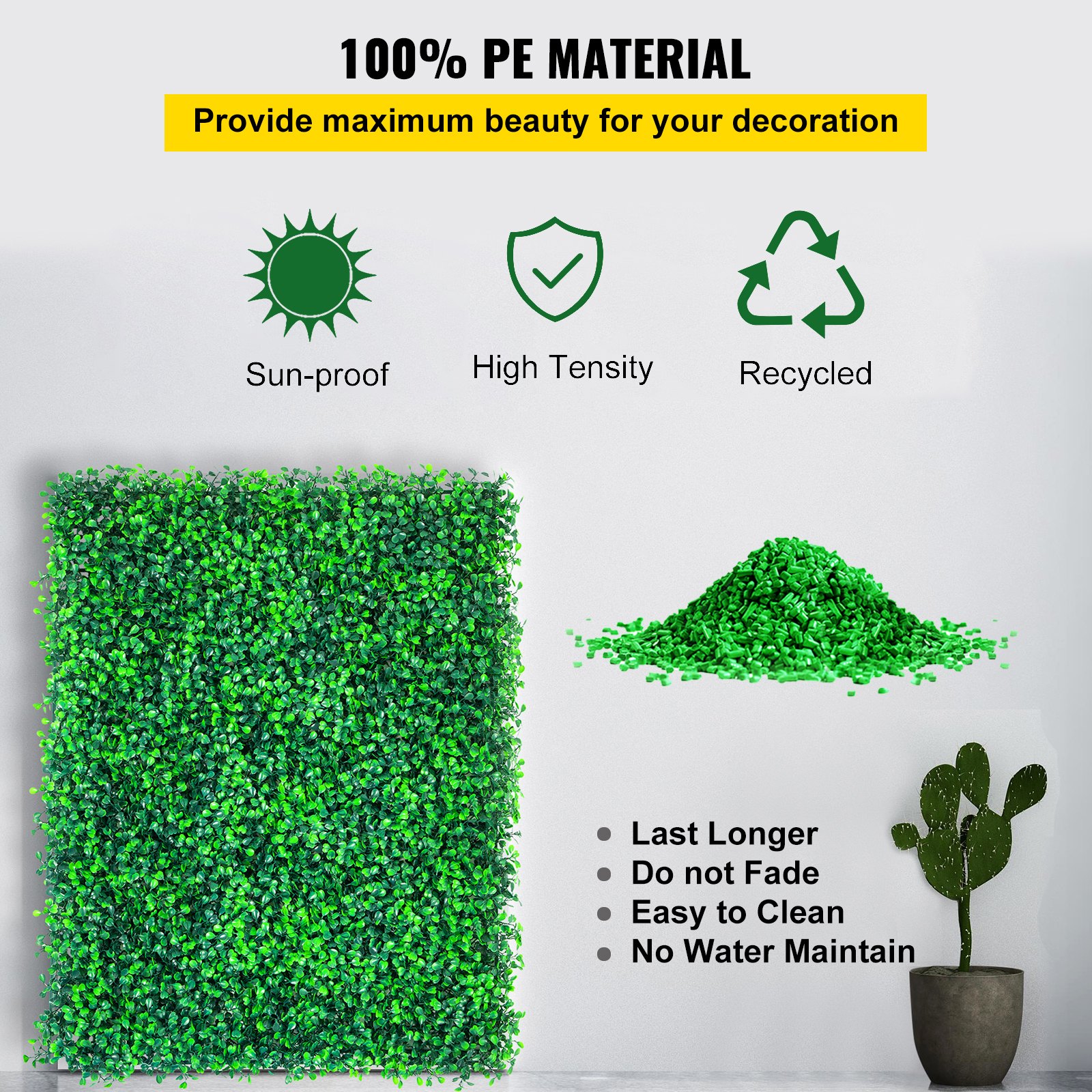 VEVOR Artificiale Pannello da Siepe di Bosso 6 Pezzi da 50,8 x 50,8 cm, Siepi Artificiali, Recinzione Artificiale Bosso, Edera Finta Effetto Realistico Decorazione Plastica Verde, Spessore da 4 cm