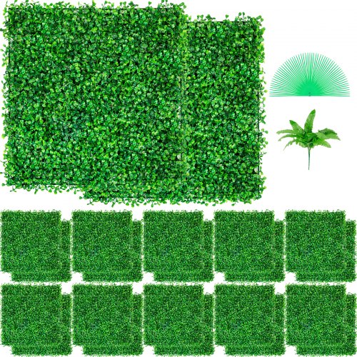 VEVOR 24 Pezzi Artificiale Pannello da Siepe di Bosso, 25,4 x 25,4 cm, Siepi Artificiali, Recinzione Artificiale Bosso, Edera Finta Effetto Realistico Decorazione Plastica Verde, Spessore da 4 cm