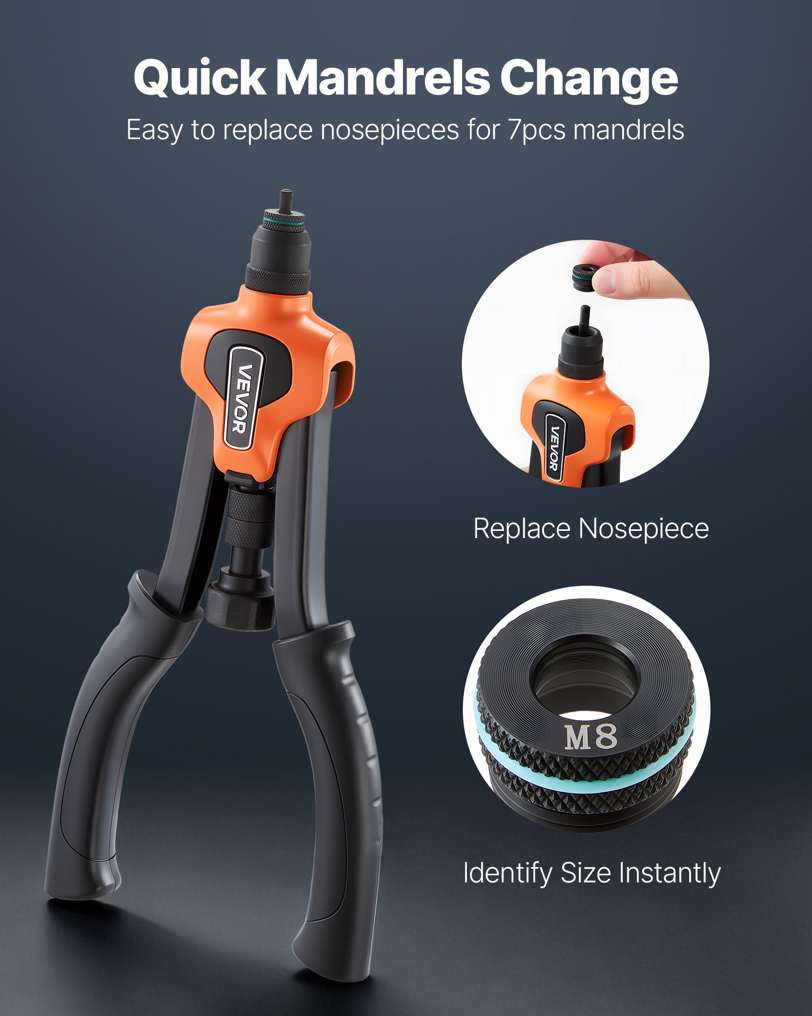 VEVOR Kit Rivettatrice per Inserti Filettati a Due Mani da 360 mm, con 7 Mandrini e 70 Dadi, con Robusta Custodia per il Trasporto, per Montaggi Metallici, Mobili, Autoveicoli e Riparazioni DIY