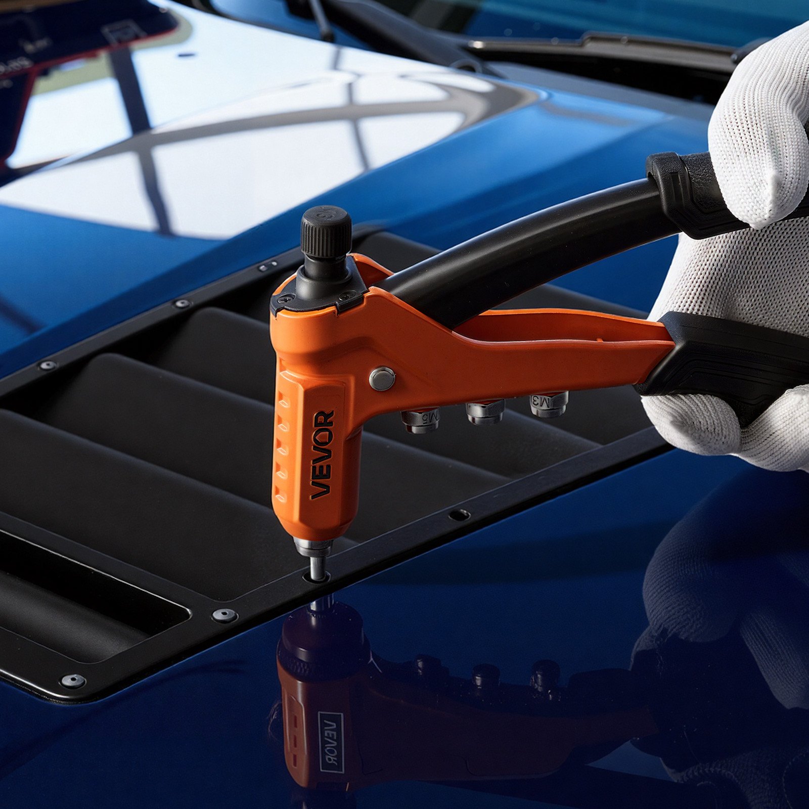 VEVOR Rivet Nut Tool Kit, 230 mm One-Handed Rivnut Tool Kit, with 8 Mandrels, a Step Drill Bit and 80 Nuts, Metric and SAE Size M3, M4, M5, M6, 6-32, 8-32, 10-24, 1/4-20 UNC, with a Carrying Case